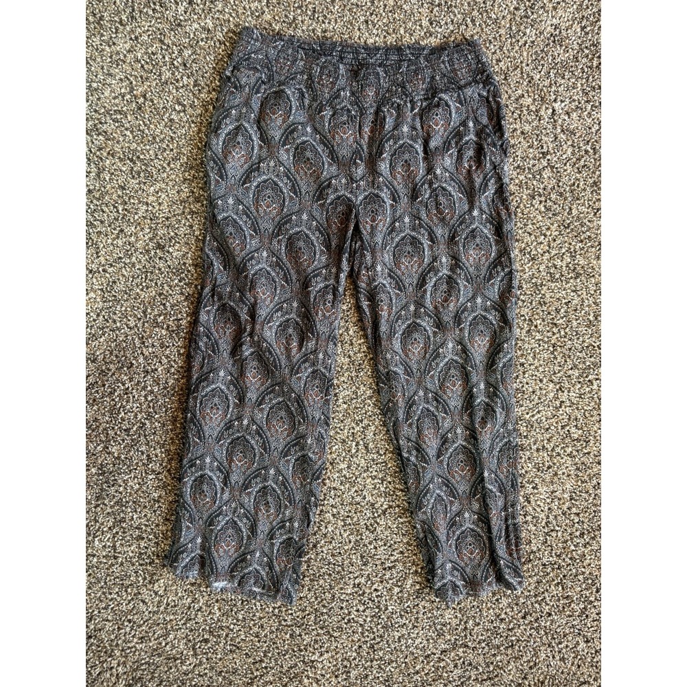 Garnet Hill‎ Womens Organic Cotton Pull On Pants Size 8 Black Patterned Pockets